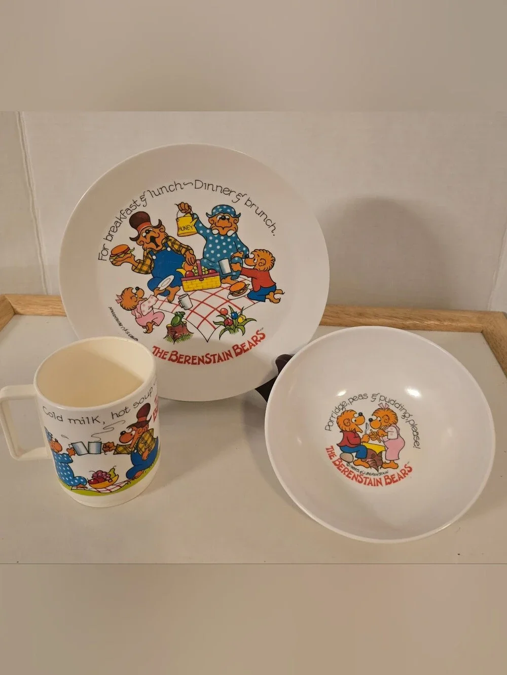 Vtg 1983 Berenstain Bears 3pc Melamine Dish Set by Deka USA